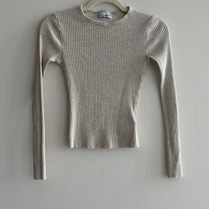 Urban Outfitters Ribbed Long Sleeve Shirt, Size Small, Tan/Cream